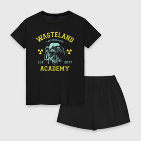 Женская пижама с шортиками хлопок с принтом Fallout в Екатеринбурге, 100% хлопок | футболка прямого кроя, шорты свободные с широкой мягкой резинкой | fallout | shelter | vault | wasteland | wasteland academy | игры | компьютерные игры | фолаут | фоллаут