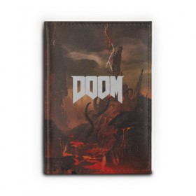 Обложка для автодокументов с принтом DOOM в Екатеринбурге, натуральная кожа |  размер 19,9*13 см; внутри 4 больших “конверта” для документов и один маленький отдел — туда идеально встанут права | demon | devil | doom | doom vfr | evil | game | mars | red | демон | дум | игры | космос | красная планета | марс | пришельцы