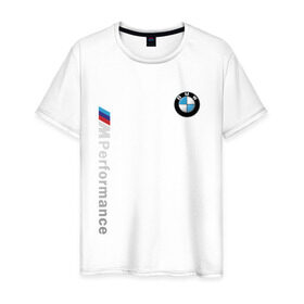 Мужская футболка хлопок с принтом BMW M PERFORMANCE в Екатеринбурге, 100% хлопок | прямой крой, круглый вырез горловины, длина до линии бедер, слегка спущенное плечо. | Тематика изображения на принте: auto | bmw | bmw performance | motorsport | sport | авто | автомобиль | автомобильные | бмв | бренд | марка | машины | моторспорт | спорт
