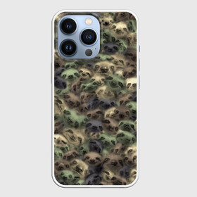 Чехол для iPhone 13 Pro с принтом Камуфляж с ленивцами в Екатеринбурге,  |  | sloth | бездельник | джунгли | животные | ленивец | ленивый | лентяй | лицо | милитари | паттрен | тропики | тропический | хаки