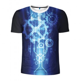 Мужская футболка 3D спортивная с принтом Hi-Tech в Екатеринбурге, 100% полиэстер с улучшенными характеристиками | приталенный силуэт, круглая горловина, широкие плечи, сужается к линии бедра | hitech | детали | плата | система | техно