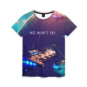 Женская футболка 3D с принтом NO MANS SKY в Екатеринбурге, 100% полиэфир ( синтетическое хлопкоподобное полотно) | прямой крой, круглый вырез горловины, длина до линии бедер | game | hill | hills | mounatin | mounatins | nms | no mans sky | planet | rock | rocks | sky | snow | space | winter | игры | планеты