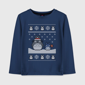 Детский лонгслив хлопок с принтом New Year Totoro в Екатеринбурге, 100% хлопок | круглый вырез горловины, полуприлегающий силуэт, длина до линии бедер | 2019 | дед мороз | дом | елка | желание | животные | зима | кабан | милый | мороз | настроение | новый год | пеппа | подарок | позитив | поросенок | праздник | радость | рождество | санта клаус | свинка