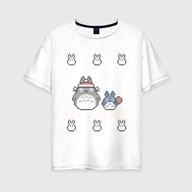 Женская футболка хлопок Oversize с принтом New Year Totoro в Екатеринбурге, 100% хлопок | свободный крой, круглый ворот, спущенный рукав, длина до линии бедер
 | 2019 | дед мороз | дом | елка | желание | животные | зима | кабан | милый | мороз | настроение | новый год | пеппа | подарок | позитив | поросенок | праздник | радость | рождество | санта клаус | свинка