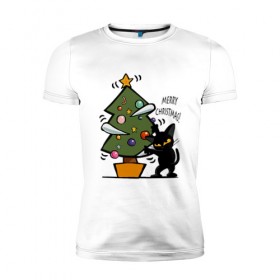 Мужская футболка премиум с принтом Merry Christmas в Екатеринбурге, 92% хлопок, 8% лайкра | приталенный силуэт, круглый вырез ворота, длина до линии бедра, короткий рукав | 2019 | дед мороз | дом | елка | желание | животные | зима | кабан | милый | мороз | настроение | новый год | пеппа | подарок | позитив | поросенок | праздник | радость | рождество | санта клаус | свинка