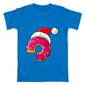 Мужская футболка хлопок с принтом Новогодний пончик в Екатеринбурге, 100% хлопок | прямой крой, круглый вырез горловины, длина до линии бедер, слегка спущенное плечо. | 2019 | дед мороз | дом | елка | желание | животные | зима | кабан | милый | мороз | настроение | новый год | пеппа | подарок | позитив | поросенок | праздник | радость | рождество | санта клаус | свинка