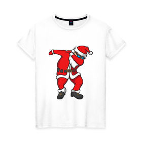 Женская футболка хлопок с принтом Dabbing Santa в Екатеринбурге, 100% хлопок | прямой крой, круглый вырез горловины, длина до линии бедер, слегка спущенное плечо | 