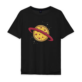 Мужская футболка хлопок Oversize с принтом Пицца Планета в Екатеринбурге, 100% хлопок | свободный крой, круглый ворот, “спинка” длиннее передней части | галактика | пицца | планета | планеты | с едой | сатурн