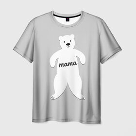 Мужская футболка 3D с принтом Mama Bear в Екатеринбурге, 100% полиэфир | прямой крой, круглый вырез горловины, длина до линии бедер | 2019 | family look | merry christmas | new year | год свиньи | зима | новый год | праздник | рождество | фэмили лук