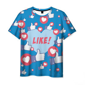 Мужская футболка 3D с принтом Лайки и сердечки в Екатеринбурге, 100% полиэфир | прямой крой, круглый вырез горловины, длина до линии бедер | Тематика изображения на принте: facebook | like | love | абстракция | класс | лайки | палецвверх | сердечки | фейсбук