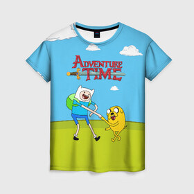 Женская футболка 3D с принтом Adventure Time в Екатеринбурге, 100% полиэфир ( синтетическое хлопкоподобное полотно) | прямой крой, круглый вырез горловины, длина до линии бедер | 