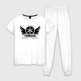 Женская пижама хлопок с принтом Yamaha v-max в Екатеринбурге, 100% хлопок | брюки и футболка прямого кроя, без карманов, на брюках мягкая резинка на поясе и по низу штанин | v max | yamaha | мотоспорт | мотоцикл | чоппер | ямаха