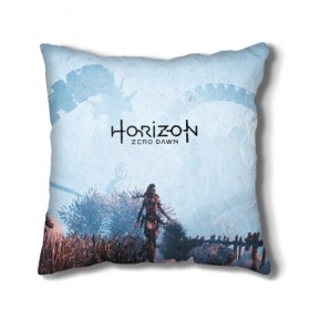 Подушка 3D с принтом Horizon Zero Dawn в Екатеринбурге, наволочка – 100% полиэстер, наполнитель – холлофайбер (легкий наполнитель, не вызывает аллергию). | состоит из подушки и наволочки. Наволочка на молнии, легко снимается для стирки | aloy | game | horizon zero dawn | hunter | machine | mecha | robot | snow | spear | the frozen wilds | weapon | игры | постапокалипсис | роботы | фентези | элой