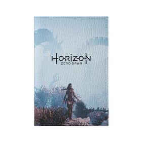 Обложка для паспорта матовая кожа с принтом Horizon Zero Dawn в Екатеринбурге, натуральная матовая кожа | размер 19,3 х 13,7 см; прозрачные пластиковые крепления | aloy | game | horizon zero dawn | hunter | machine | mecha | robot | snow | spear | the frozen wilds | weapon | игры | постапокалипсис | роботы | фентези | элой