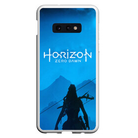 Чехол для Samsung S10E с принтом HORIZON ZERO DAWN в Екатеринбурге, Силикон | Область печати: задняя сторона чехла, без боковых панелей | aloy | game | horizon zero dawn | hunter | machine | mecha | robot | snow | spear | the frozen wilds | weapon | игры | постапокалипсис | роботы | фентези | элой