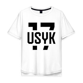 Мужская футболка хлопок Oversize с принтом USYK 17 в Екатеринбурге, 100% хлопок | свободный крой, круглый ворот, “спинка” длиннее передней части | Тематика изображения на принте: usyk | wbc | боец | бокс | боксер | украина | усик | чемпион