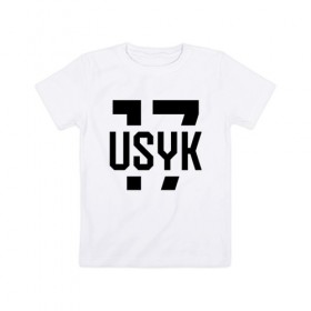 Детская футболка хлопок с принтом USYK 17 в Екатеринбурге, 100% хлопок | круглый вырез горловины, полуприлегающий силуэт, длина до линии бедер | Тематика изображения на принте: usyk | wbc | боец | бокс | боксер | украина | усик | чемпион
