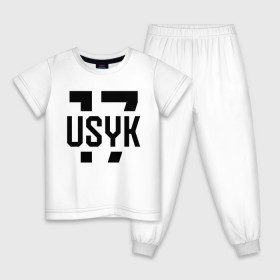 Детская пижама хлопок с принтом USYK 17 в Екатеринбурге, 100% хлопок |  брюки и футболка прямого кроя, без карманов, на брюках мягкая резинка на поясе и по низу штанин
 | Тематика изображения на принте: usyk | wbc | боец | бокс | боксер | украина | усик | чемпион