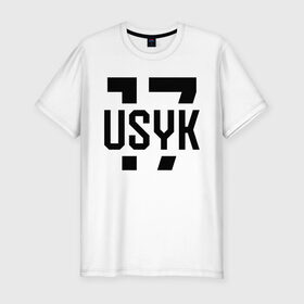 Мужская футболка премиум с принтом USYK 17 в Екатеринбурге, 92% хлопок, 8% лайкра | приталенный силуэт, круглый вырез ворота, длина до линии бедра, короткий рукав | Тематика изображения на принте: usyk | wbc | боец | бокс | боксер | украина | усик | чемпион