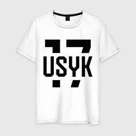 Мужская футболка хлопок с принтом USYK 17 в Екатеринбурге, 100% хлопок | прямой крой, круглый вырез горловины, длина до линии бедер, слегка спущенное плечо. | Тематика изображения на принте: usyk | wbc | боец | бокс | боксер | украина | усик | чемпион