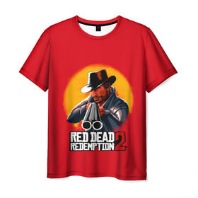 Мужская футболка 3D с принтом RED DEAD REDEMPTION 2 в Екатеринбурге, 100% полиэфир | прямой крой, круглый вырез горловины, длина до линии бедер | 