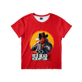 Детская футболка 3D с принтом RED DEAD REDEMPTION 2 в Екатеринбурге, 100% гипоаллергенный полиэфир | прямой крой, круглый вырез горловины, длина до линии бедер, чуть спущенное плечо, ткань немного тянется | 