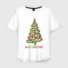Мужская футболка хлопок Oversize с принтом Merry Christmas в Екатеринбурге, 100% хлопок | свободный крой, круглый ворот, “спинка” длиннее передней части | 2019 | дед мороз | дом | елка | желание | животные | зима | кабан | милый | мороз | настроение | новый год | пеппа | подарок | позитив | поросенок | праздник | радость | рождество | санта клаус | свинка