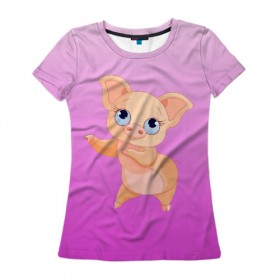 Женская футболка 3D с принтом Танцующая свинка в Екатеринбурге, 100% полиэфир ( синтетическое хлопкоподобное полотно) | прямой крой, круглый вырез горловины, длина до линии бедер | 2019 | голубоглазая | новыйгод | поросенок | пятачок | розовый | свинка | символгода | танцующаясвинка | танцы