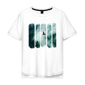 Мужская футболка хлопок Oversize с принтом Орёл над хвойным лесом в Екатеринбурге, 100% хлопок | свободный крой, круглый ворот, “спинка” длиннее передней части | лес | орел | природа | туман | хвойный лес