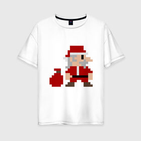 Женская футболка хлопок Oversize с принтом Pixel Santa в Екатеринбурге, 100% хлопок | свободный крой, круглый ворот, спущенный рукав, длина до линии бедер
 | 8 bit | 8 бит | 8bit | geek | oldschool | pixel | santa | santa claus | дед мороз | игра | олдскул | пиксель | пиксельный | санта | санта клаус