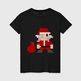 Женская футболка хлопок с принтом Pixel Santa в Екатеринбурге, 100% хлопок | прямой крой, круглый вырез горловины, длина до линии бедер, слегка спущенное плечо | 8 bit | 8 бит | 8bit | geek | oldschool | pixel | santa | santa claus | дед мороз | игра | олдскул | пиксель | пиксельный | санта | санта клаус