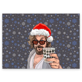 Поздравительная открытка с принтом Лебовски Санта в Екатеринбурге, 100% бумага | плотность бумаги 280 г/м2, матовая, на обратной стороне линовка и место для марки
 | balls | big lebowski | bowling | film | happy christmas | movie | santa claus | skittles | большой лебовски | боулинг | дед мороз | кегли | кино | колпак | красная шапка | новый год | праздник | рождество | с новым годом | санта клаус