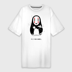 Платье-футболка хлопок с принтом Купальни Абурая в Екатеринбурге,  |  | Тематика изображения на принте: chihiro | haku | kaonashi | no face | sen | spirited away | безликий | каонаси | тихиро | унесенные призраками | хаку