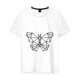 Мужская футболка хлопок с принтом Полигональная бабочка в Екатеринбурге, 100% хлопок | прямой крой, круглый вырез горловины, длина до линии бедер, слегка спущенное плечо. | бабочка | геометрическая бабочка | геометрия | полигон | полигональная бабочка | полигоны | трендовая бабочка | треугольники