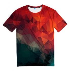 Мужская футболка 3D с принтом Краски Абстракт в Екатеринбурге, 100% полиэфир | прямой крой, круглый вырез горловины, длина до линии бедер | абстракт | горы | градиент | краски | красный | кружево | кубики