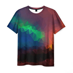 Мужская футболка 3D с принтом Градиент Треугольники в Екатеринбурге, 100% полиэфир | прямой крой, круглый вырез горловины, длина до линии бедер | абстракт | геометрический | градиент | зеленый | краски. разноцветный | красный | мозаика | синий | тренд | тренды | треугольники