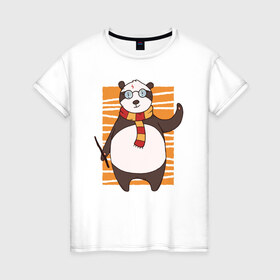 Женская футболка хлопок с принтом Панда Поттер в Екатеринбурге, 100% хлопок | прямой крой, круглый вырез горловины, длина до линии бедер, слегка спущенное плечо | волшебник | панда | панды | поттер