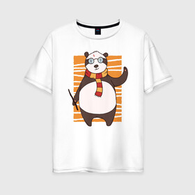Женская футболка хлопок Oversize с принтом Панда Поттер в Екатеринбурге, 100% хлопок | свободный крой, круглый ворот, спущенный рукав, длина до линии бедер
 | волшебник | панда | панды | поттер