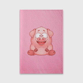 Обложка для паспорта матовая кожа с принтом Милая веселая свинка в Екатеринбурге, натуральная матовая кожа | размер 19,3 х 13,7 см; прозрачные пластиковые крепления | Тематика изображения на принте: 