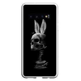 Чехол для Samsung Galaxy S10 с принтом Зая в Екатеринбурге, Силикон | Область печати: задняя сторона чехла, без боковых панелей | бабочки | животные | зая | заяц | кости | кролик | череп | черно белый | черное и белое