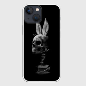 Чехол для iPhone 13 mini с принтом Зая в Екатеринбурге,  |  | Тематика изображения на принте: бабочки | животные | зая | заяц | кости | кролик | череп | черно белый | черное и белое