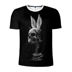 Мужская футболка 3D спортивная с принтом Зая в Екатеринбурге, 100% полиэстер с улучшенными характеристиками | приталенный силуэт, круглая горловина, широкие плечи, сужается к линии бедра | бабочки | животные | зая | заяц | кости | кролик | череп | черно белый | черное и белое