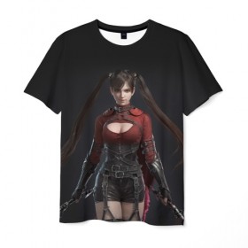 Мужская футболка 3D с принтом девушка с мечами в Екатеринбурге, 100% полиэфир | прямой крой, круглый вырез горловины, длина до линии бедер | аниме | анимеграфика | девушка | длинныеволосы | катана | косички | красныйтоп | мечи