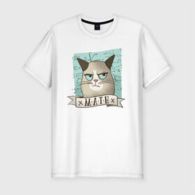 Мужская футболка премиум с принтом Котик не любит Математику в Екатеринбурге, 92% хлопок, 8% лайкра | приталенный силуэт, круглый вырез ворота, длина до линии бедра, короткий рукав | алгебра | геометрия | кот | котик | котэ | кошка | математика