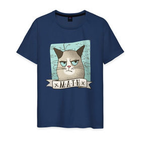 Мужская футболка хлопок с принтом Котик не любит Математику в Екатеринбурге, 100% хлопок | прямой крой, круглый вырез горловины, длина до линии бедер, слегка спущенное плечо. | алгебра | геометрия | кот | котик | котэ | кошка | математика