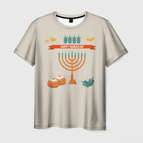 Мужская футболка 3D с принтом Hanukkah в Екатеринбурге, 100% полиэфир | прямой крой, круглый вырез горловины, длина до линии бедер | hanukkah | израиль | подсвечник | праздник | свечи | счастливого | ханука