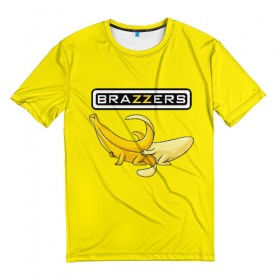 Мужская футболка 3D с принтом Brazzers в Екатеринбурге, 100% полиэфир | прямой крой, круглый вырез горловины, длина до линии бедер | brazzers | банан | бразерс | логотип | надпись | прикол | юмор