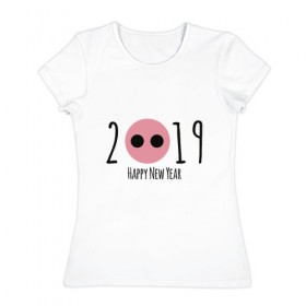 Женская футболка хлопок с принтом Happy New Year в Екатеринбурге, 100% хлопок | прямой крой, круглый вырез горловины, длина до линии бедер, слегка спущенное плечо | 