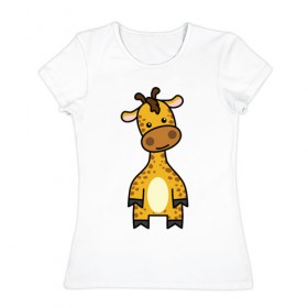 Женская футболка хлопок с принтом Зверинец в Екатеринбурге, 100% хлопок | прямой крой, круглый вырез горловины, длина до линии бедер, слегка спущенное плечо | животное | животные | жираф | звери | зверинец | зверь | милые | мульт | мультяшные | мультяшный