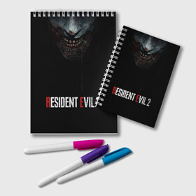 Блокнот с принтом Resident Evil 2 в Екатеринбурге, 100% бумага | 48 листов, плотность листов — 60 г/м2, плотность картонной обложки — 250 г/м2. Листы скреплены удобной пружинной спиралью. Цвет линий — светло-серый
 | 2 | 2019 | dark | evil | game | horror | resident | zombie | зомби | зубы | игра | кровь | лого | обитель зла | ужас